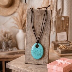 Turquoise Pendant G & G Necklace Boho Western Statement Adjustable Cord Extender